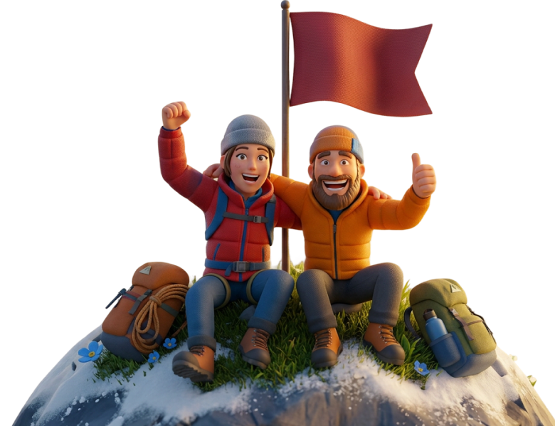 Dois alpinistas comemorando no topo da montanha Atlas