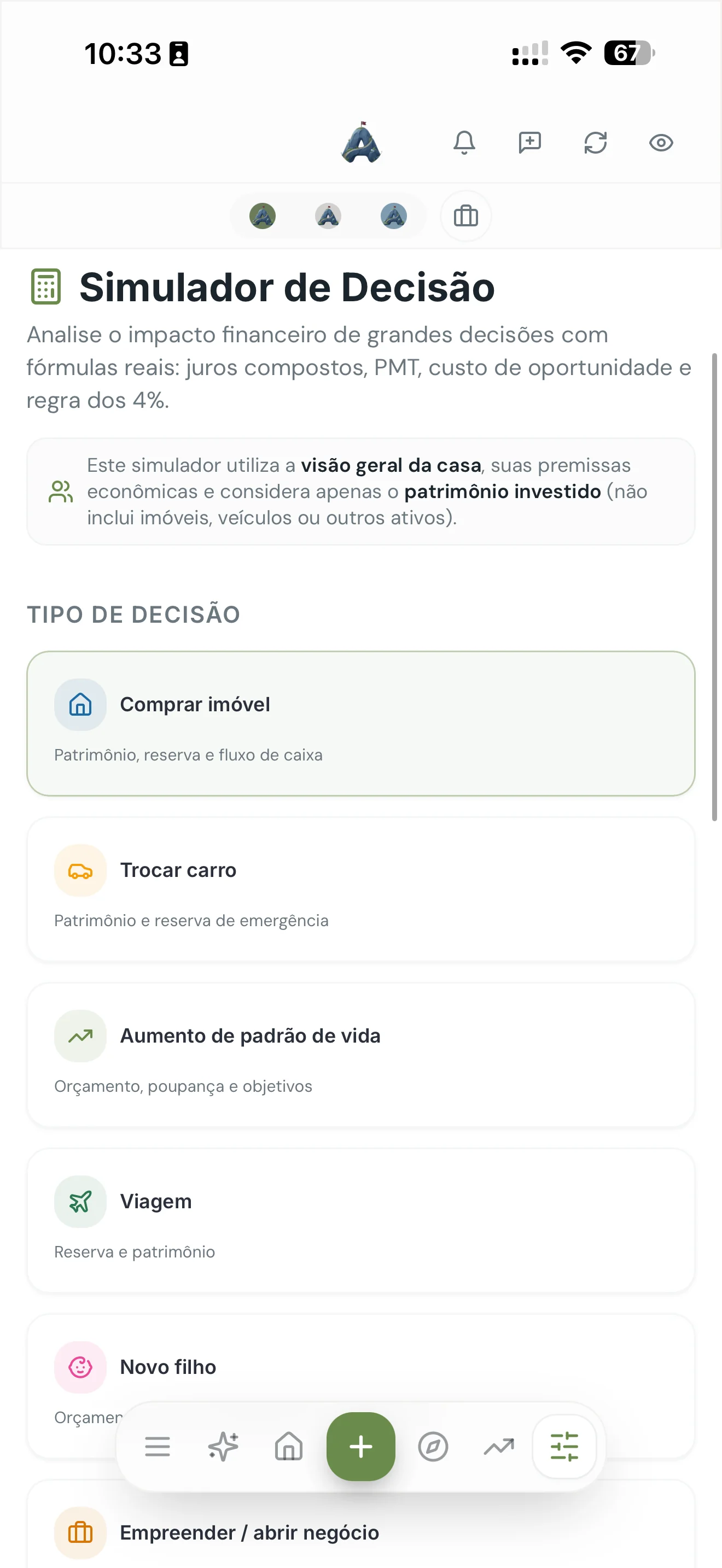 Simulador do Atlas mostrando o impacto de quitar uma dívida no orçamento